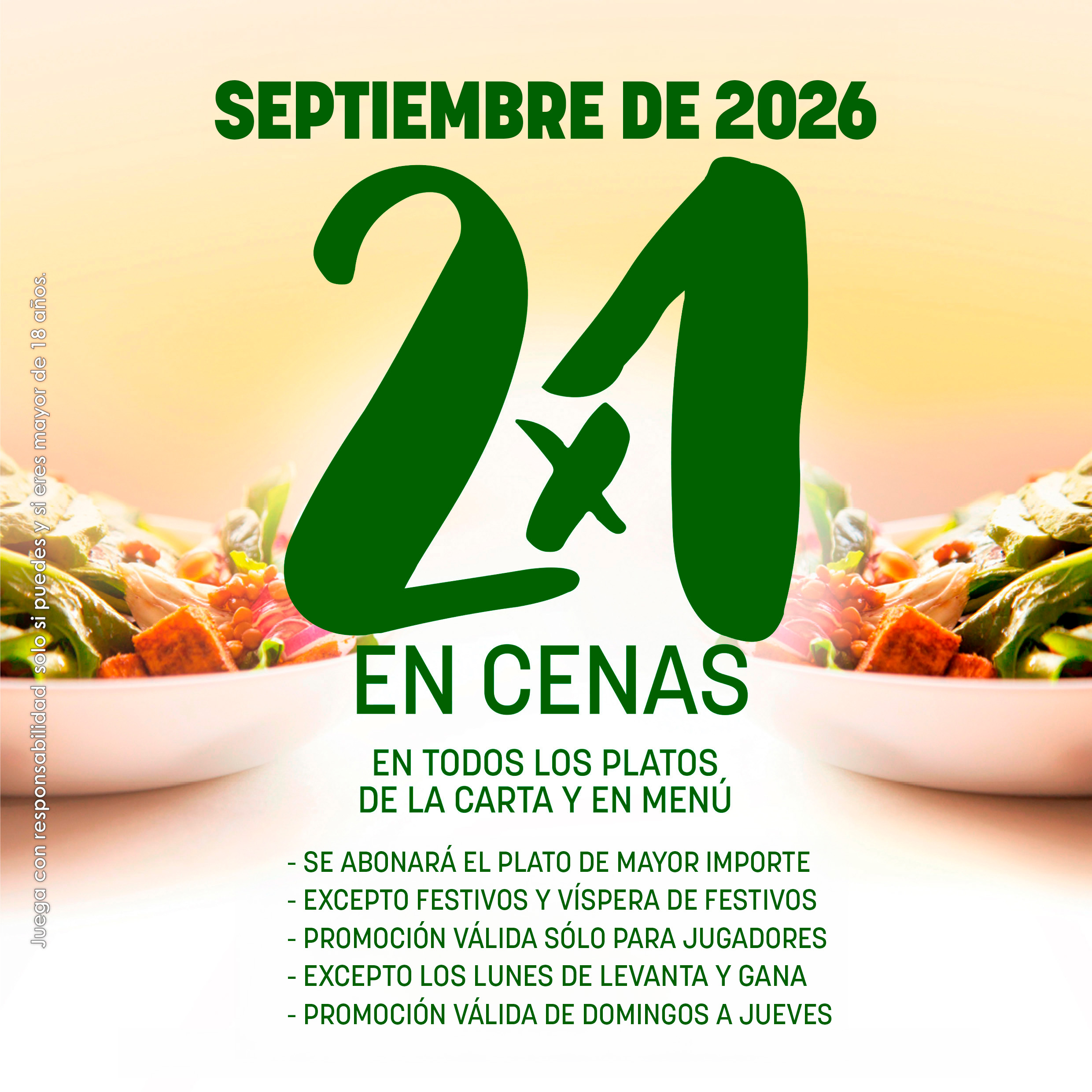 Promoción Bingo Las Vegas 2x1 cenas