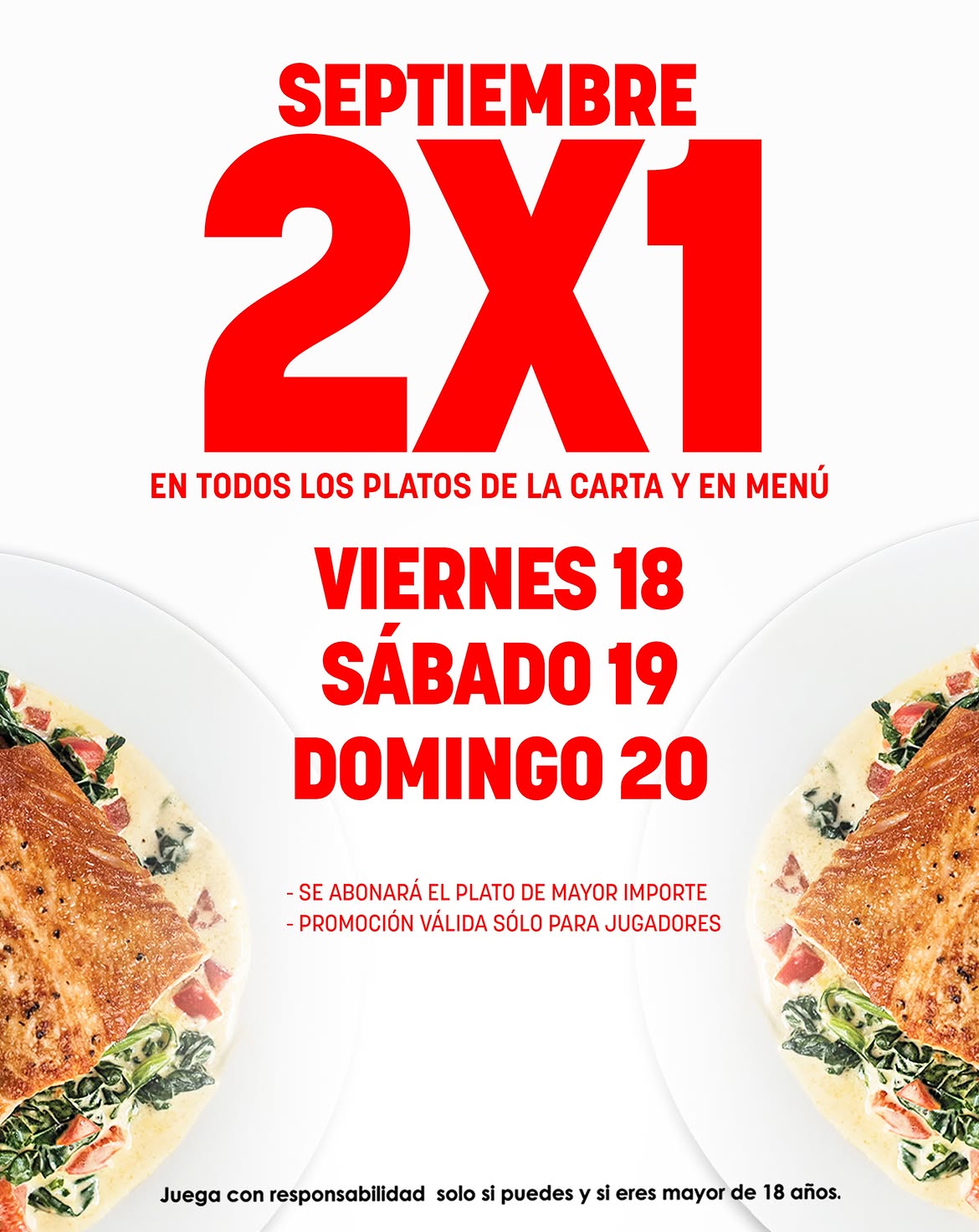 Promoción Bingo Las Vegas 2x1 cenas