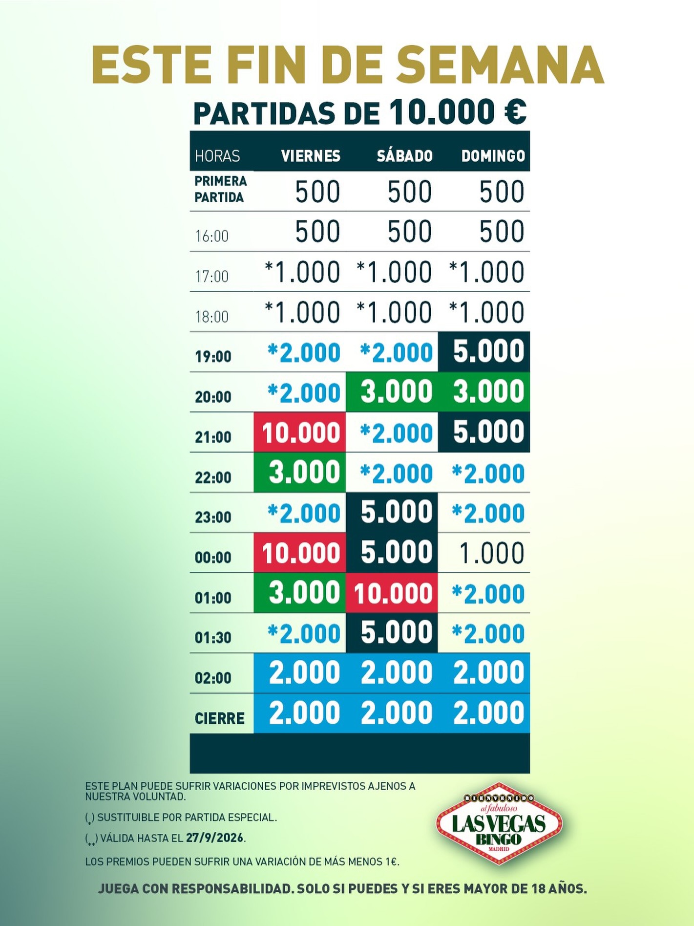 Cartel de partidas especiales de Bingo Las Vegas