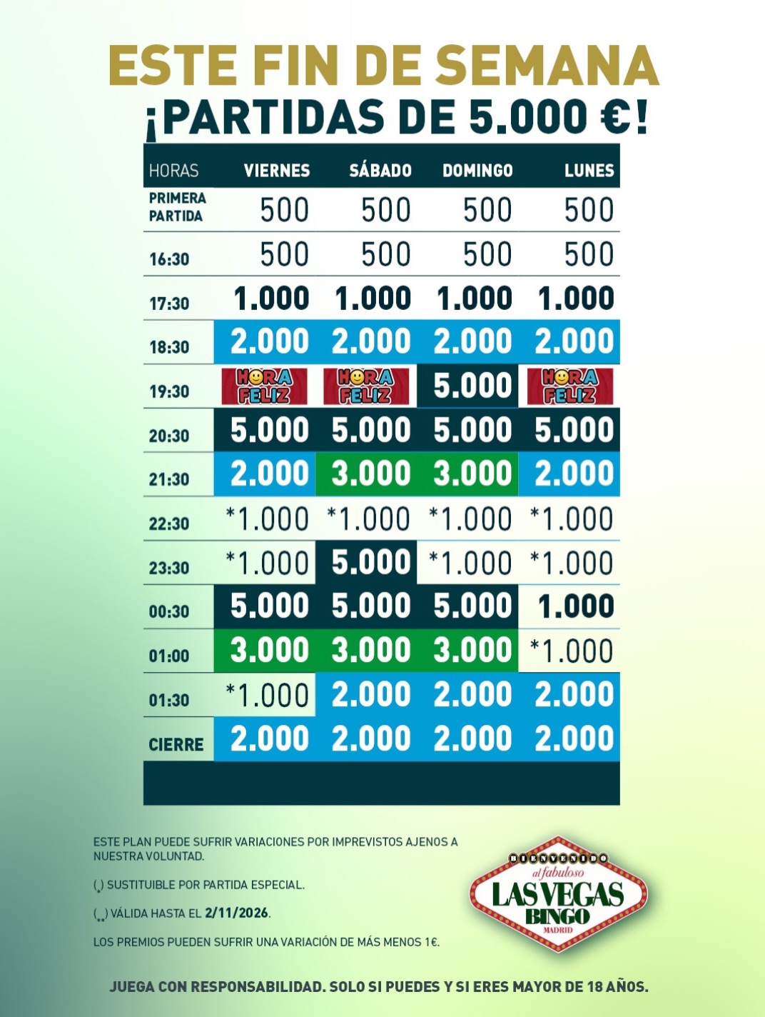 Partidas especiales de Bingo Las Vegas