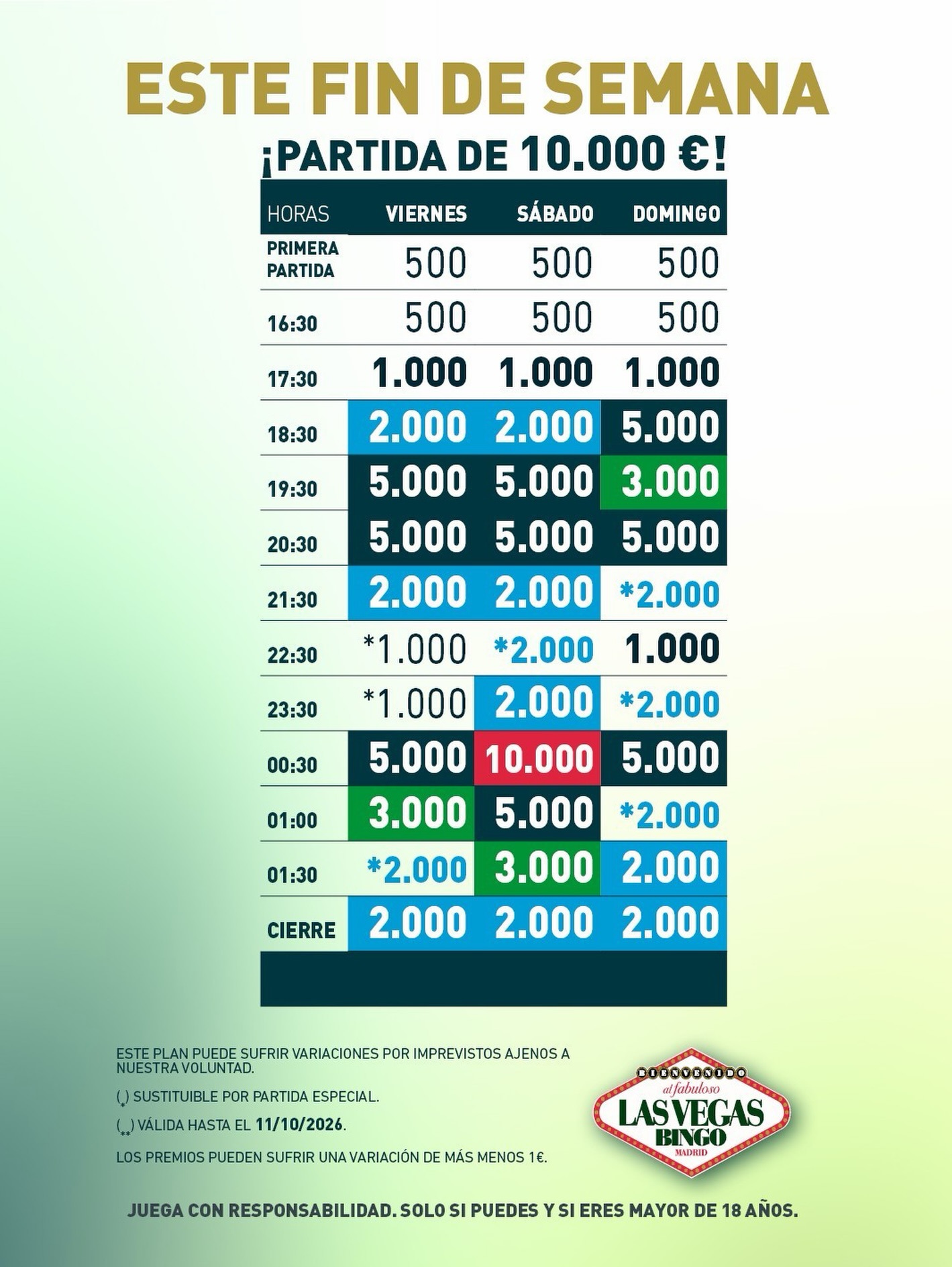 Cartel de partidas especiales de Bingo Las Vegas