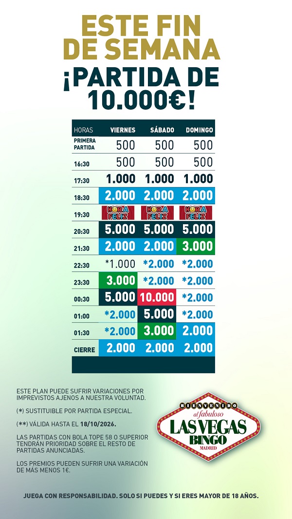 Cartel de partidas especiales de Bingo Las Vegas