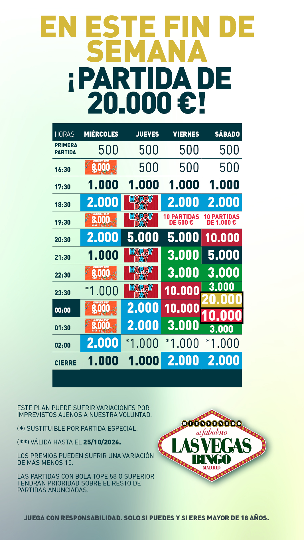 Cartel de partidas especiales de Bingo Las Vegas